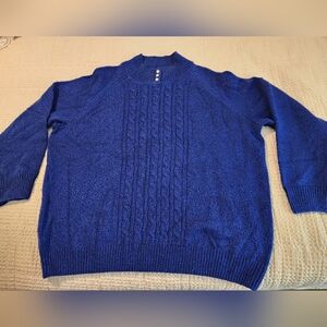 Karen Scott Women's Royal Blue Cable Knit Sweater Pearl Buttons Soft Cozy 1X
